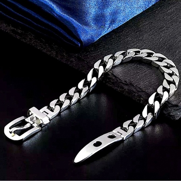 Belt Buckle Sterling Silver Chain Link Bracelet - Picture 3 of 8